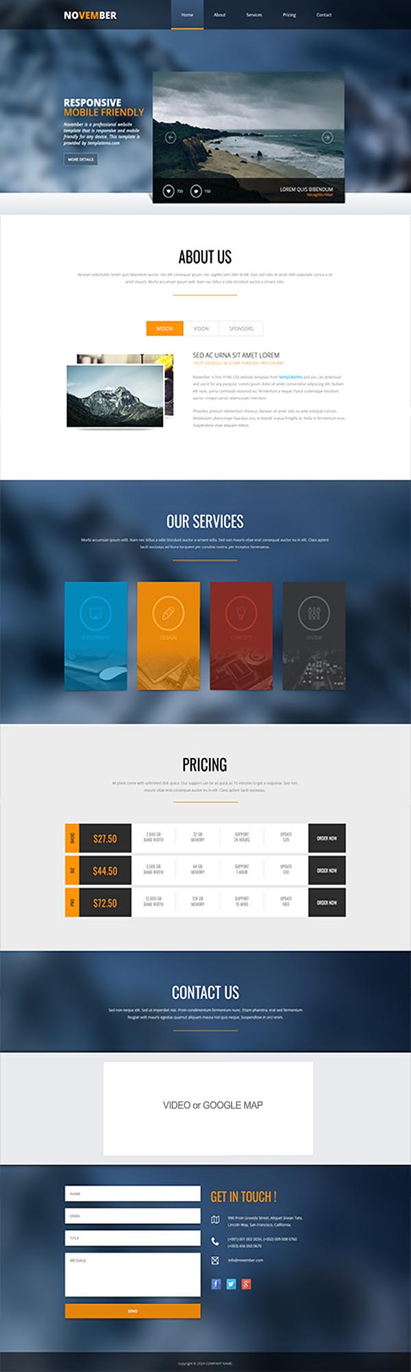 November Two-Page Website Template
